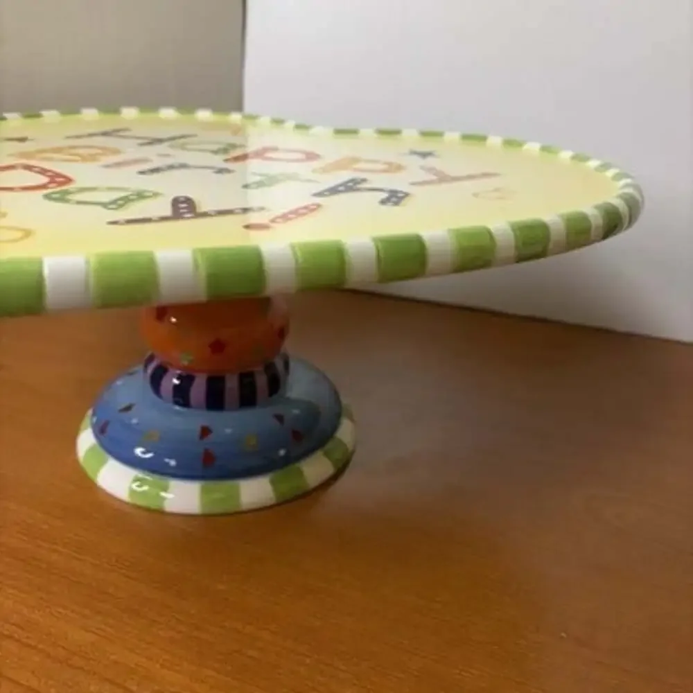 Department 56 “Happy Birthday” Heart Shaped Colorful Cake Stand